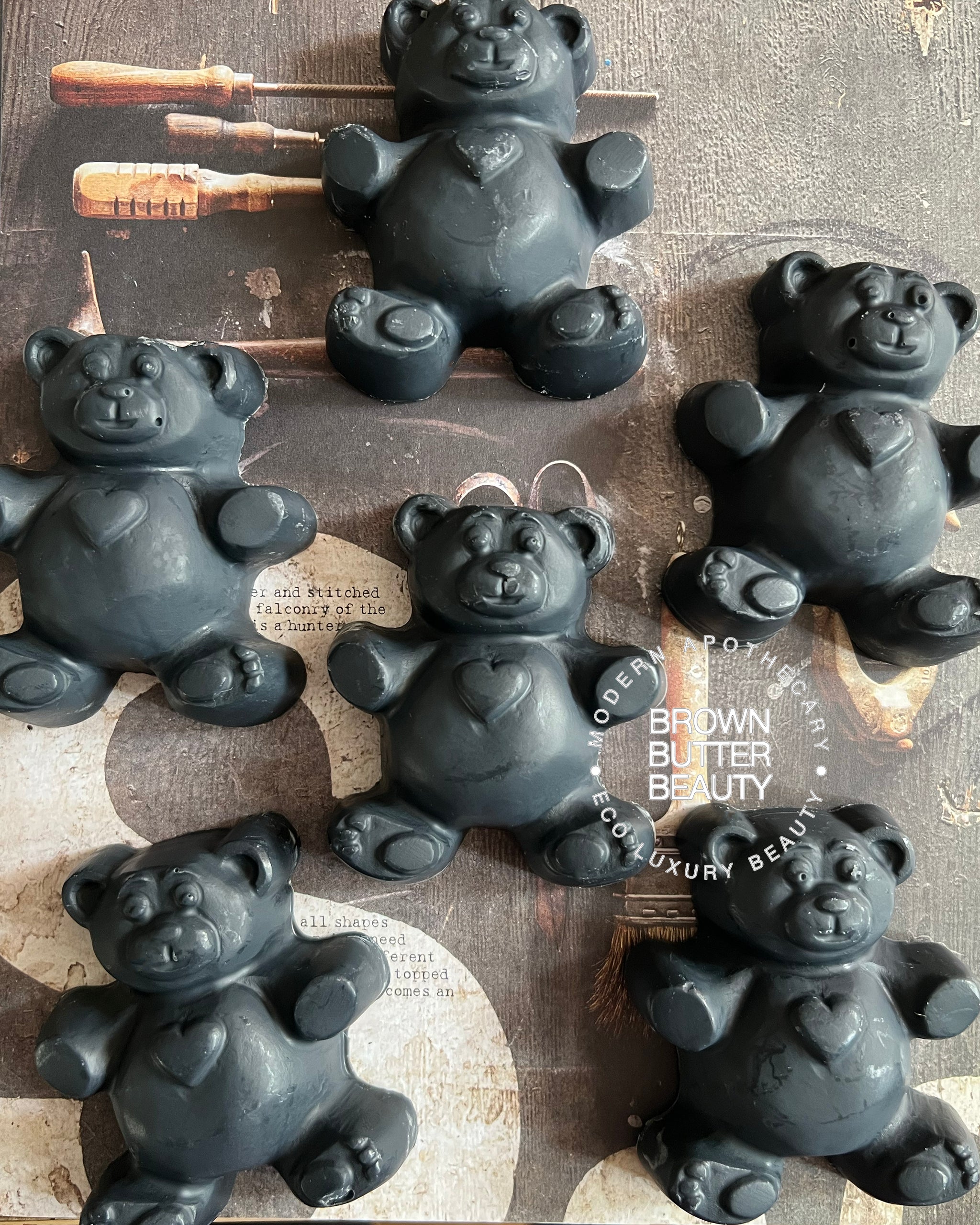 bear poth Charcoal Cedarwood Teddy Bear Soap | Travel Size Cold Process Bar with Cocoa Butter & Almond Oil